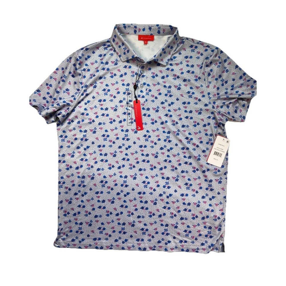 Redvanly Polo Shirt Mens XL Floral Blue Lavender Leone MSRP $110